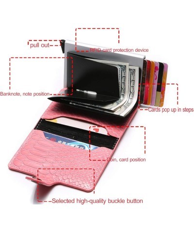 Men Credit Card Holder RFID Blocking Leather Vintage Aluminum Business Wallet (crocodile, black) Pink, Snake Pattern $10.57 W...