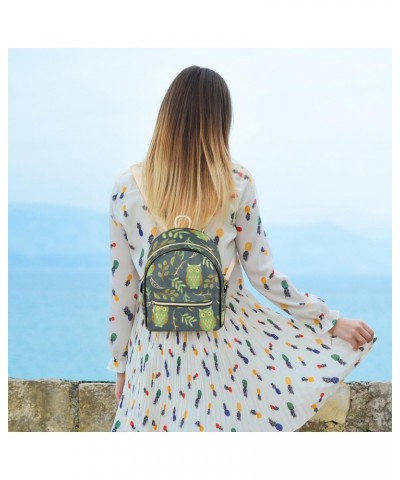 Cute Owl Leaves Mini Backpack Purse for Women, Cartoon Animal Small Backpack Leather Casual Daypacks Ladies Shoulder Bags $22...