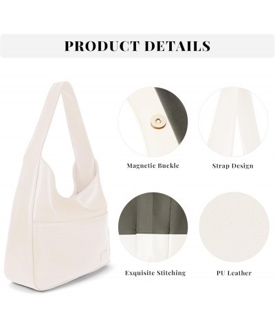 Leather Tote Bag for Women Shoulder Bag Retro Black Leather Hobo Bag Purse Casual Weekender Bag, Snap Closure A1-white $13.43...