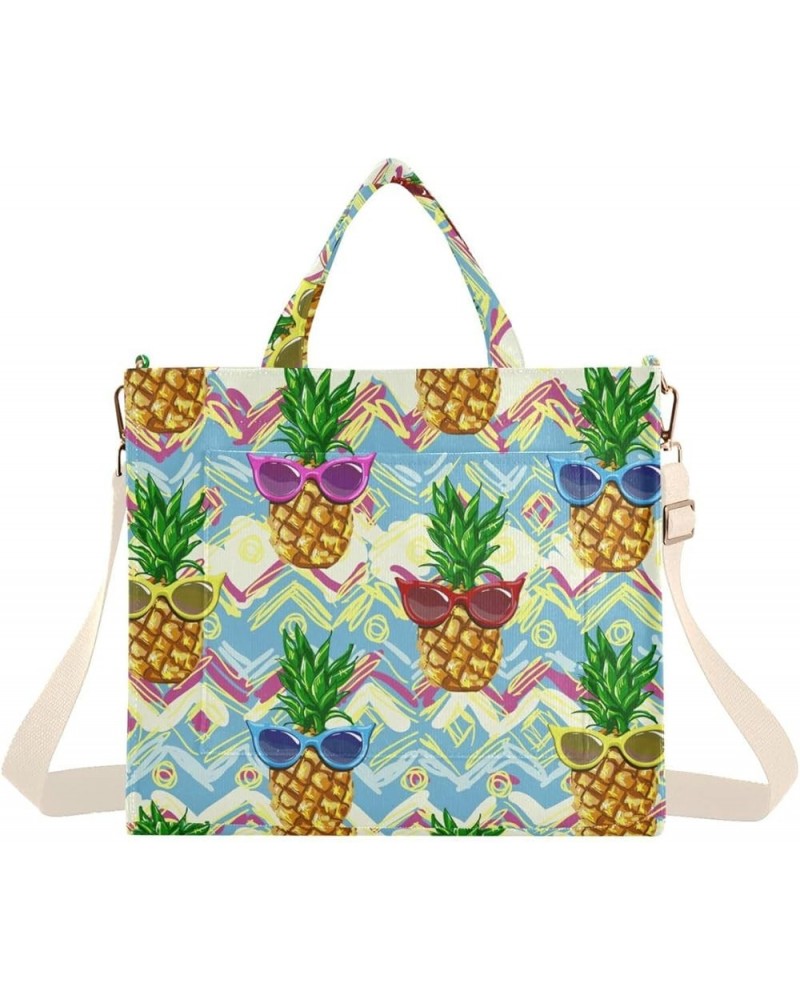 Corduroy Tote Bag for Women, Pineapple Flamingo Tote Bag Crossbody Hobo Handbag Shoulder Bag for Work Travel Tropical 113 $15...