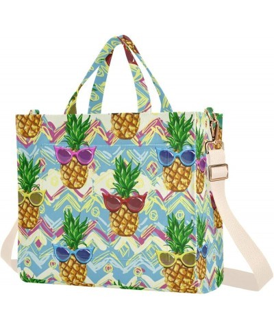 Corduroy Tote Bag for Women, Pineapple Flamingo Tote Bag Crossbody Hobo Handbag Shoulder Bag for Work Travel Tropical 113 $15...