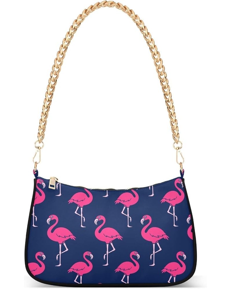 Forest Women's Shoulder Handbag Clutch Purse Pink Flamingo Dark Background $14.10 Shoulder Bags