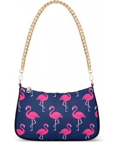 Forest Women's Shoulder Handbag Clutch Purse Pink Flamingo Dark Background $14.10 Shoulder Bags