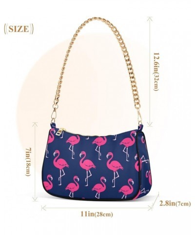 Forest Women's Shoulder Handbag Clutch Purse Pink Flamingo Dark Background $14.10 Shoulder Bags