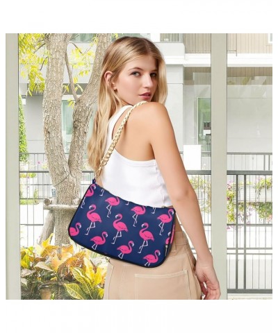 Forest Women's Shoulder Handbag Clutch Purse Pink Flamingo Dark Background $14.10 Shoulder Bags