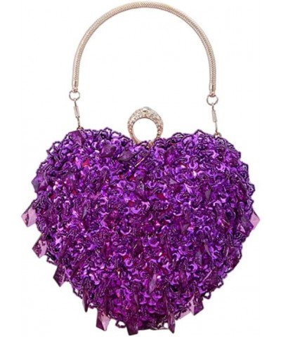 Women's Evening Bag Sparkling Beaded Sequins Love Shape Purse Clutch Detachable Chain Top-handle Corssbody Bag for Women Purp...