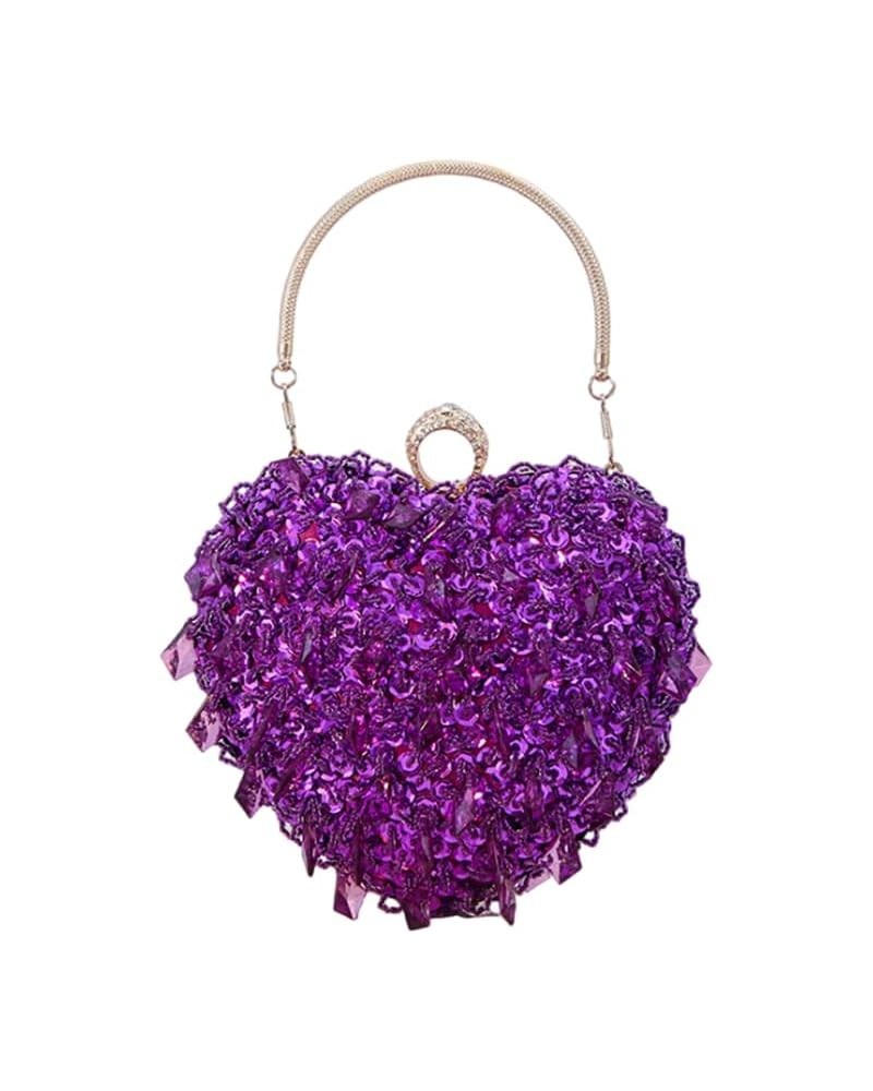 Women's Evening Bag Sparkling Beaded Sequins Love Shape Purse Clutch Detachable Chain Top-handle Corssbody Bag for Women Purp...