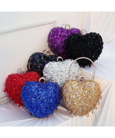 Women's Evening Bag Sparkling Beaded Sequins Love Shape Purse Clutch Detachable Chain Top-handle Corssbody Bag for Women Purp...