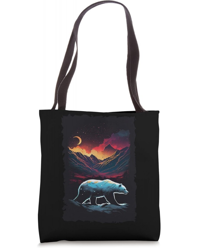 Polar Bear Retro Vintage Mountain Sunset Tote Bag $13.05 Totes