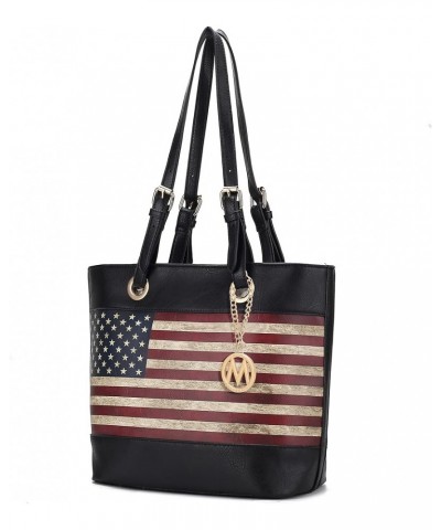 USA Tote Shoulder Bag for Women Vegan Leather Patriotic Handbag, Lady Fashion American Flag Satchel Purse Vera Black $28.42 T...