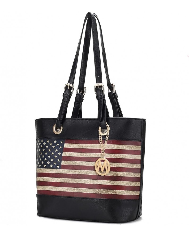 USA Tote Shoulder Bag for Women Vegan Leather Patriotic Handbag, Lady Fashion American Flag Satchel Purse Vera Black $28.42 T...