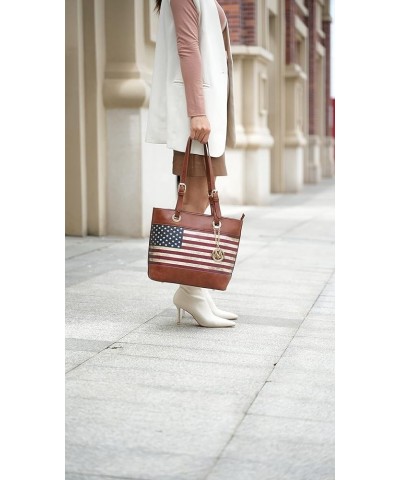 USA Tote Shoulder Bag for Women Vegan Leather Patriotic Handbag, Lady Fashion American Flag Satchel Purse Vera Black $28.42 T...