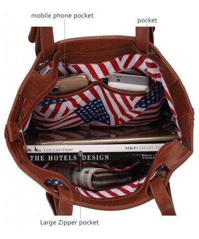 USA Tote Shoulder Bag for Women Vegan Leather Patriotic Handbag, Lady Fashion American Flag Satchel Purse Vera Black $28.42 T...