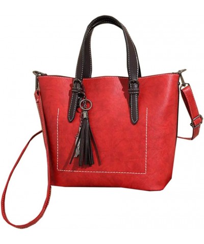 Women Handbags Soft Faux Leather Top Handle vintage Tote Shoulder Bag Tassel Satchel Big Capacity Purse Brown Red $32.65 Totes