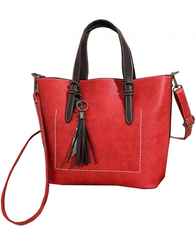 Women Handbags Soft Faux Leather Top Handle vintage Tote Shoulder Bag Tassel Satchel Big Capacity Purse Brown Red $32.65 Totes