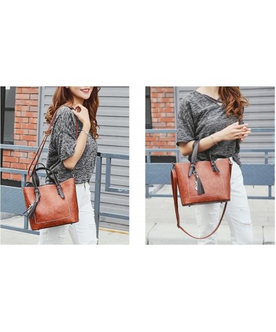 Women Handbags Soft Faux Leather Top Handle vintage Tote Shoulder Bag Tassel Satchel Big Capacity Purse Brown Red $32.65 Totes