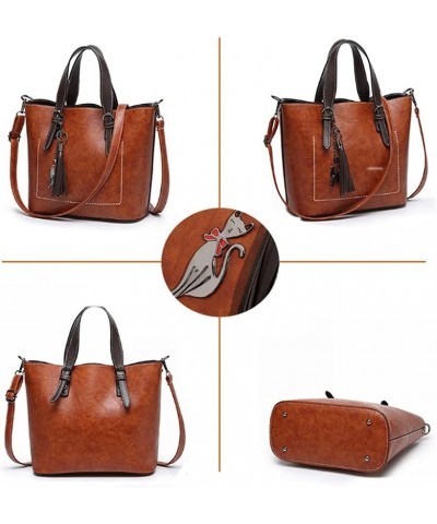 Women Handbags Soft Faux Leather Top Handle vintage Tote Shoulder Bag Tassel Satchel Big Capacity Purse Brown Red $32.65 Totes