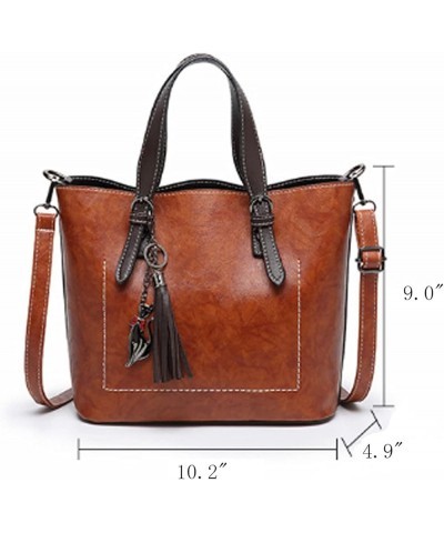 Women Handbags Soft Faux Leather Top Handle vintage Tote Shoulder Bag Tassel Satchel Big Capacity Purse Brown Red $32.65 Totes