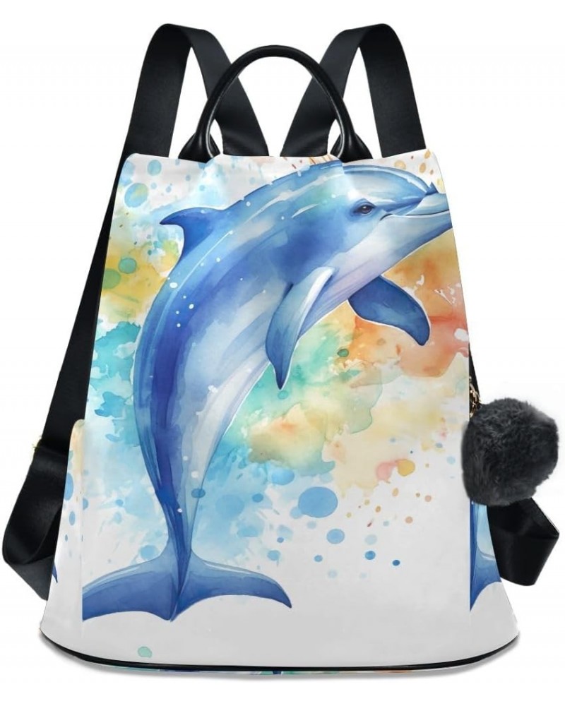 Red Pirate Animal Backpack Purse for Women Anti Theft Back Zipper Fashion Casual Travel Bag Dolphin Watercolor $23.09 Backpacks