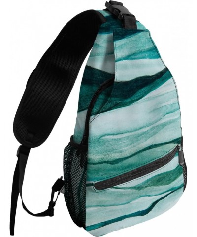 Sling Bag Crossbody Sling Backpack Abstract Lake Waves Painting Style Blue Waterproof Chest Bag Daypack Shoulder Bag for Hiki...