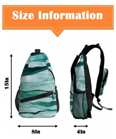 Sling Bag Crossbody Sling Backpack Abstract Lake Waves Painting Style Blue Waterproof Chest Bag Daypack Shoulder Bag for Hiki...