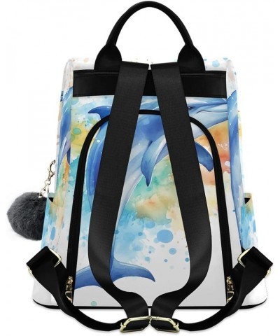 Red Pirate Animal Backpack Purse for Women Anti Theft Back Zipper Fashion Casual Travel Bag Dolphin Watercolor $23.09 Backpacks