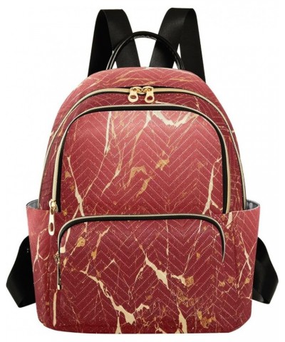 Backpack Purse for Women Abstract Red Marble Texture, Mini Fashion Backpack Golden Lines Glittering Lightweight Casual Daypac...