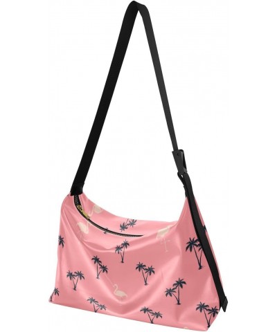 Flamingo Pink Tropical Hobo Shoulder Bag for Women Men PU Leather Crossbody Bag Slouchy Tote Handbags for Working Shopping Tr...