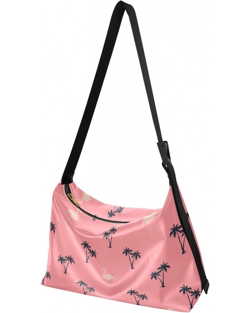 Flamingo Pink Tropical Hobo Shoulder Bag for Women Men PU Leather Crossbody Bag Slouchy Tote Handbags for Working Shopping Tr...