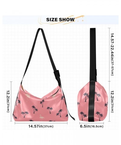 Flamingo Pink Tropical Hobo Shoulder Bag for Women Men PU Leather Crossbody Bag Slouchy Tote Handbags for Working Shopping Tr...