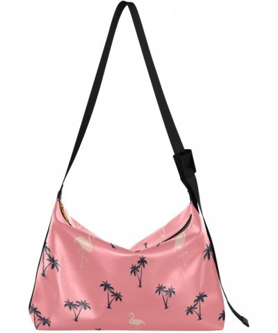 Flamingo Pink Tropical Hobo Shoulder Bag for Women Men PU Leather Crossbody Bag Slouchy Tote Handbags for Working Shopping Tr...