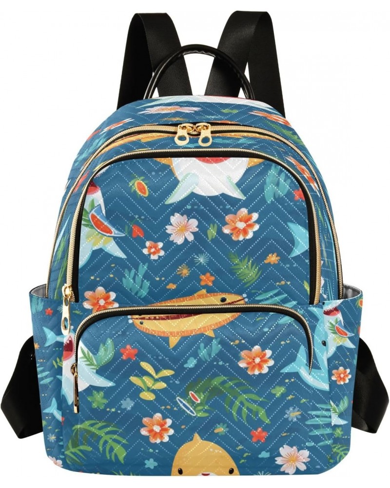 Tropical Shark Women Backpack Purse Travel Daypack Shoulder Bag $14.00 Backpacks