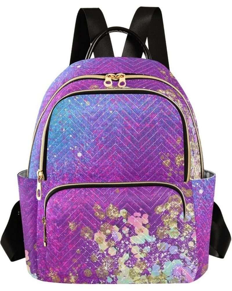 Backpack Purse for Women Sparkling Rainbow, Mini Fashion Backpack Luxurious Purple Lightweight Casual Daypack Shoulder Bag Tr...