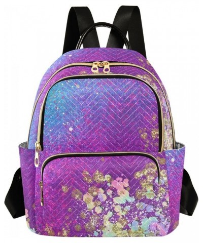 Backpack Purse for Women Sparkling Rainbow, Mini Fashion Backpack Luxurious Purple Lightweight Casual Daypack Shoulder Bag Tr...