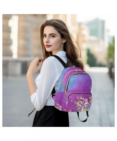 Backpack Purse for Women Sparkling Rainbow, Mini Fashion Backpack Luxurious Purple Lightweight Casual Daypack Shoulder Bag Tr...