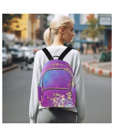 Backpack Purse for Women Sparkling Rainbow, Mini Fashion Backpack Luxurious Purple Lightweight Casual Daypack Shoulder Bag Tr...