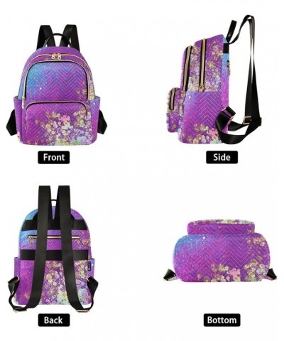 Backpack Purse for Women Sparkling Rainbow, Mini Fashion Backpack Luxurious Purple Lightweight Casual Daypack Shoulder Bag Tr...