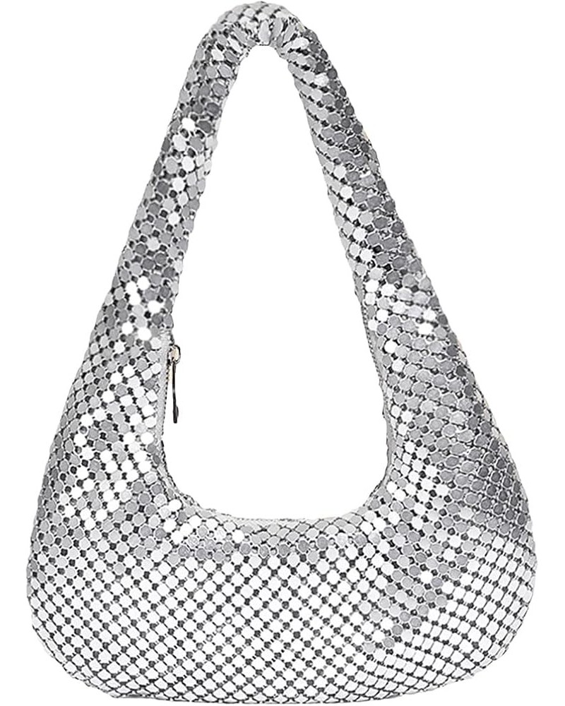 Women's Metallic Hobo Bag Shiny Metal Mesh Evening Purses Cute Hobo Handbag for Wedding Cocktail Party Silver $18.35 Hobo Bags