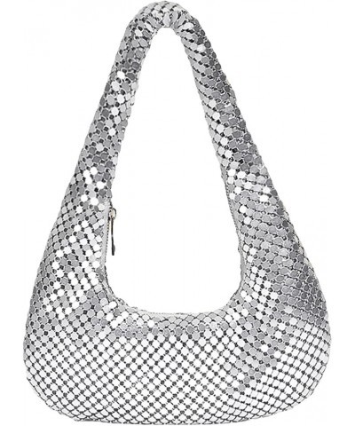 Women's Metallic Hobo Bag Shiny Metal Mesh Evening Purses Cute Hobo Handbag for Wedding Cocktail Party Silver $18.35 Hobo Bags