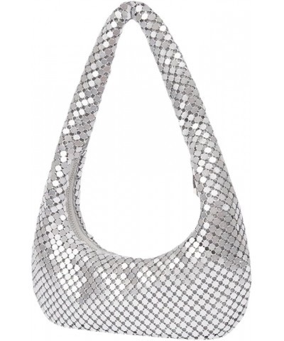 Women's Metallic Hobo Bag Shiny Metal Mesh Evening Purses Cute Hobo Handbag for Wedding Cocktail Party Silver $18.35 Hobo Bags