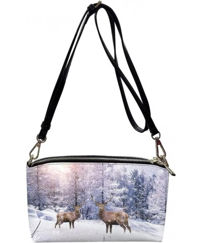 Print Purses for Women Crossbody Bag Belt Bag Leather Zip Clutch Travel Purse with Removable Wrist Strap Winter Reindeer $20....