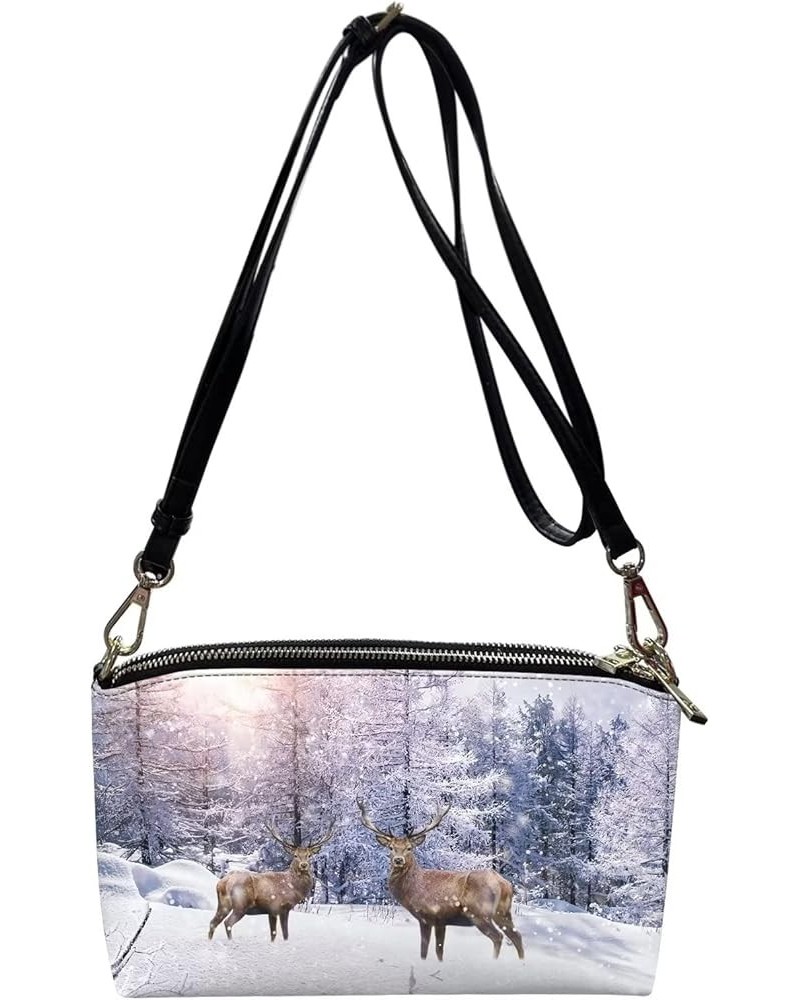 Print Purses for Women Crossbody Bag Belt Bag Leather Zip Clutch Travel Purse with Removable Wrist Strap Winter Reindeer $20....