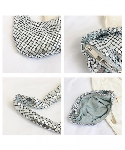 Women's Metallic Hobo Bag Shiny Metal Mesh Evening Purses Cute Hobo Handbag for Wedding Cocktail Party Silver $18.35 Hobo Bags