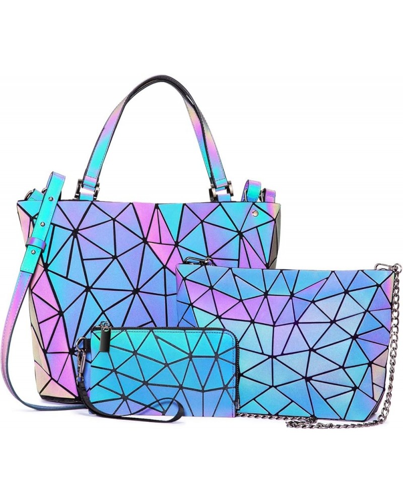 Geometric Luminous Purses and Handbags for Women Holographic Reflective Bag Backpack Wallet Clutch Set 3pcs Purse Sets $17.05...