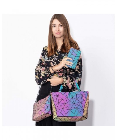 Geometric Luminous Purses and Handbags for Women Holographic Reflective Bag Backpack Wallet Clutch Set 3pcs Purse Sets $17.05...