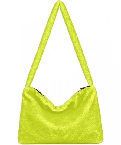 Bright Yellow Plush Shoulder Bag Furry Tote Handbag Purse Faux Fur Crossbody Bag for Women $10.91 Totes