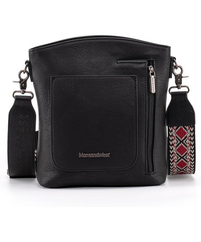 Multi Zip Pocket Large Crossbody Bag With Guitar Strap Classic Black $16.34 Crossbody Bags