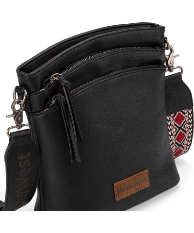 Multi Zip Pocket Large Crossbody Bag With Guitar Strap Classic Black $16.34 Crossbody Bags