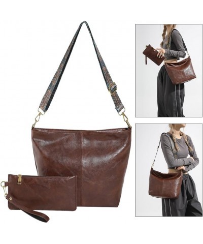 Women Shoulder Bag and Purse Set Versatile Retro Satchel Handbag Wide Strap Crossbody Bag Handbag Set Crossbody Sl Coffee $11...