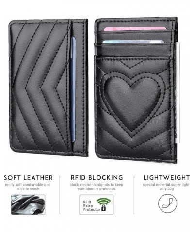 Quilted Leather Card Holder Wallet with RFID Blocking Black $11.13 Wallets